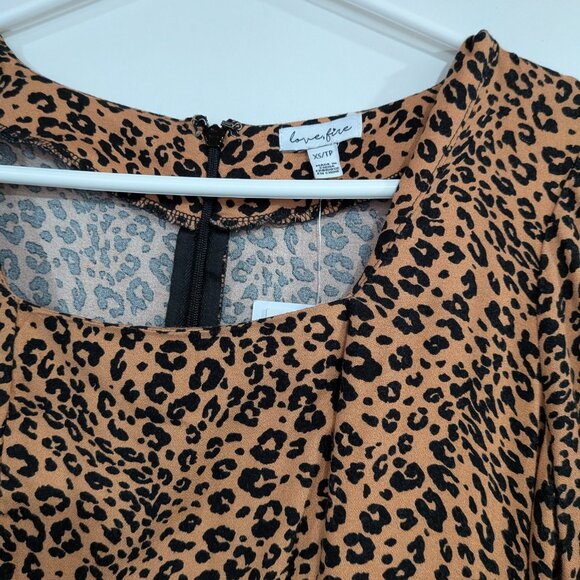 BNWT Love Fire Long Sleeve Leopard Print Dress Tan Black Size XS - Picture 2 of 7